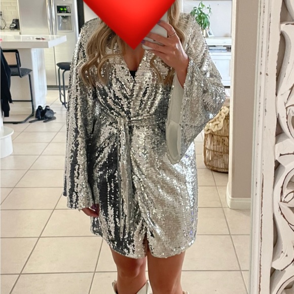 Silver sequin sparkle wrap dress - Picture 2 of 2